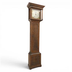 18th century 30 hours oak longcase clock, brass and silvered dial signed Will Snow