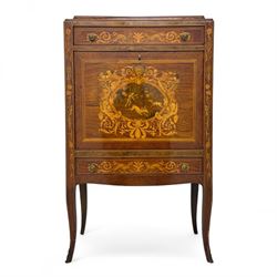 Early 20th century Louis XV style marquetry fall-front drinks cabinet with crossbanded and...