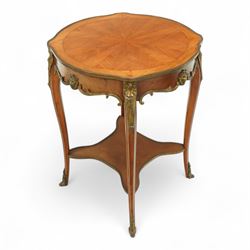 19th century Louis XV style kingwood gueridon table, quarter veneered top, the frieze havi...
